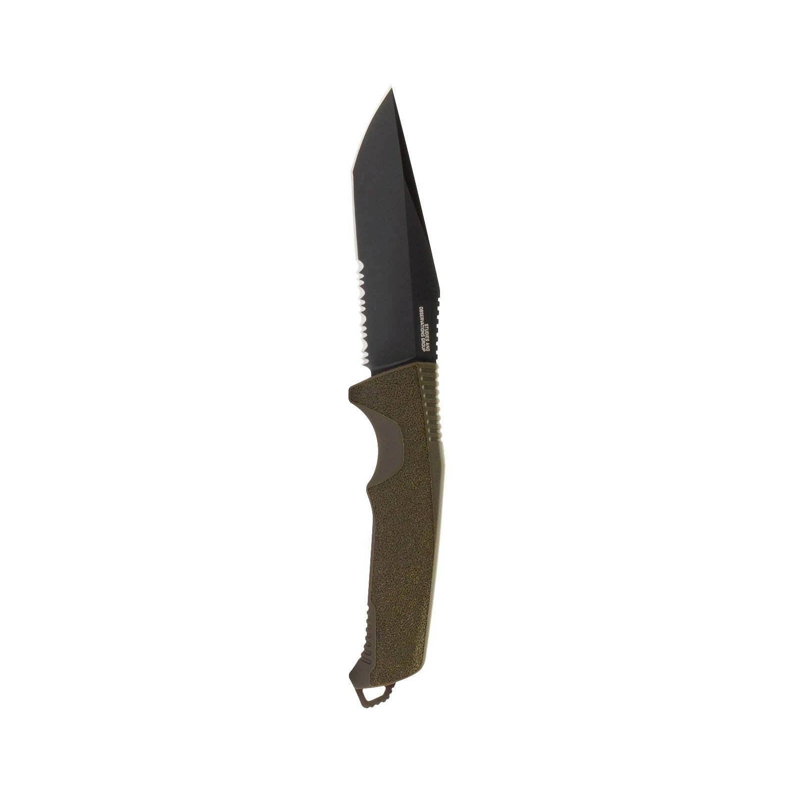 SOG Trident FX Fixed Blade Partially Serrated Tanto Knife | CRYO 4116 Steel | GRN Grip | UMS Compatible Sheath, OD Green