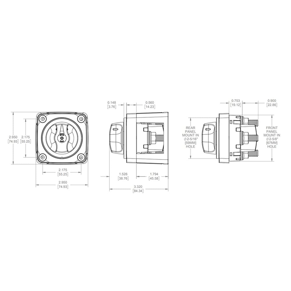 Blue Sea Systems m-Series Mini Battery Switch 6008200 3 Position Selector, Black