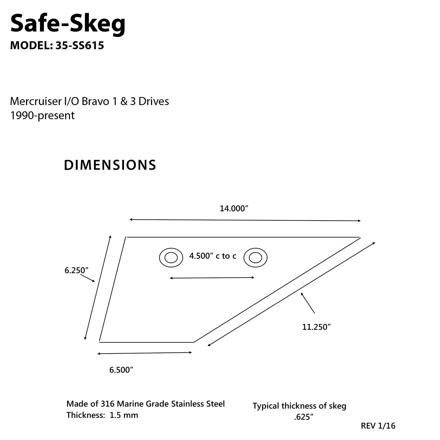 Panther Safe-Skeg Sierra International 35-SS615 Marine-Grade Stainless Steel for Mercruiser Bravo 1 and 3 Drives, 1990 to Present, Multicoloured