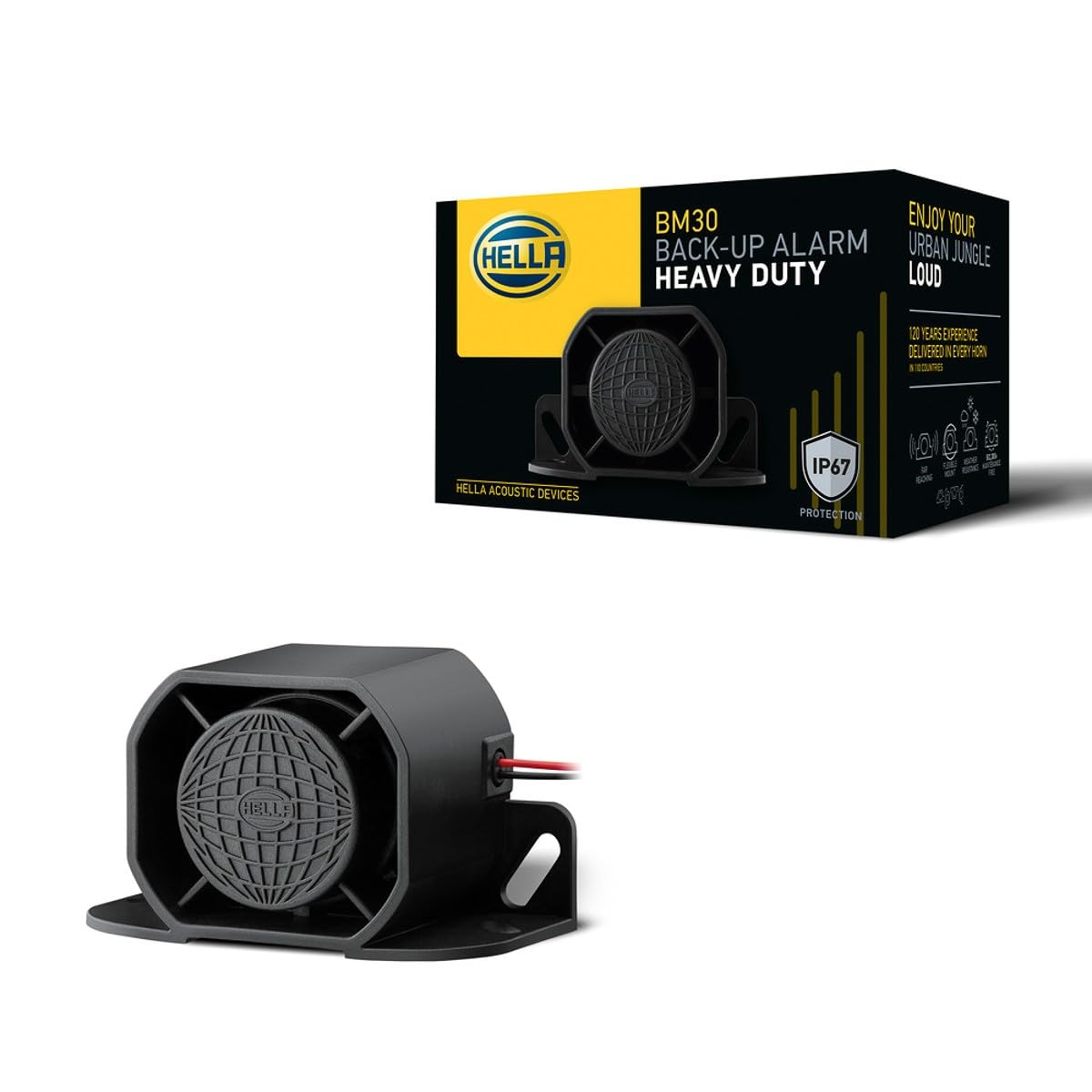 3SL HELL 996 139-301 Reversing Alarm BM30-112dB(A) - Strong Tone - ECE - Housing Colour: Black - Cable: 150 mm - Quantity: 1