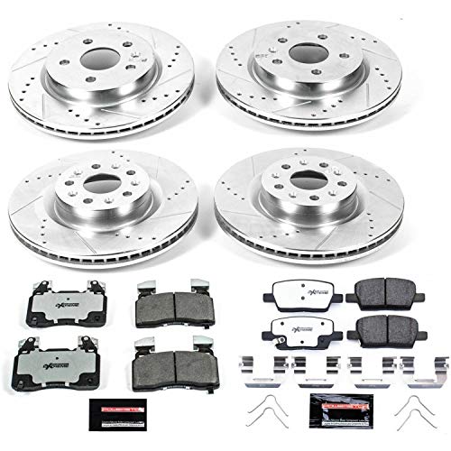 Power Stop K7292-26 Z26 Carbon Fiber Brake Pads Front and Rear with Drilled & Slotted Brake Rotors Kit For Cadillac CT6 2016-2018 [Model Specific]