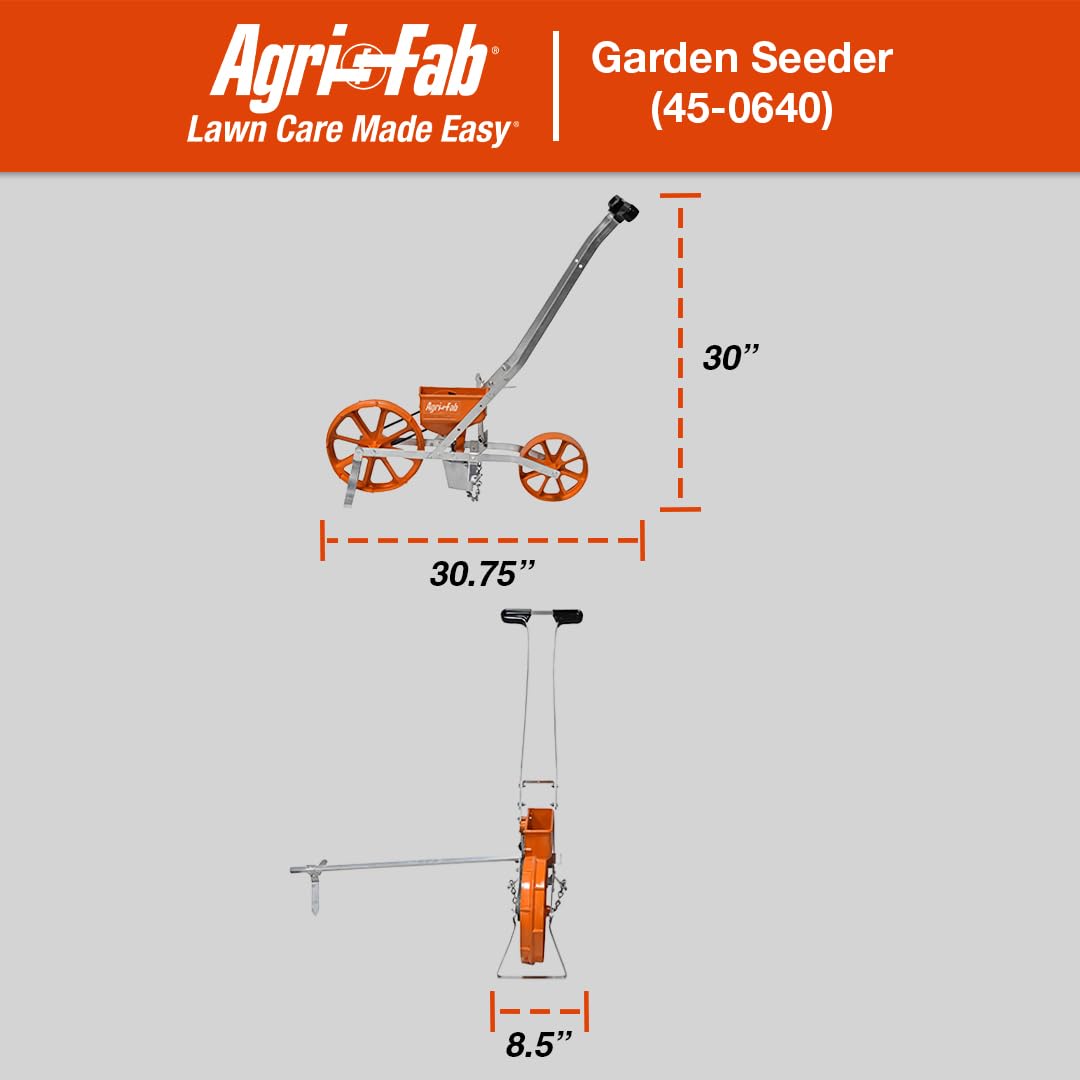 3lb Agri-Fab 45-0640 Push Garden Seeder/Planter with 7 Interchangeable Seed Plates for up to 20 Types of Seeds, Rust Resistant Plow Blade, Powder Coated Aluminum Frame, Orange