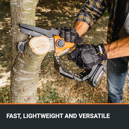 20V Worx 5" Mini Cordless Chainsaw, 3.9 lbs, 22 ft/s Chain Speed, Power Share Battery, Upper & Hand Guard WG324 - Battery & Charger Included