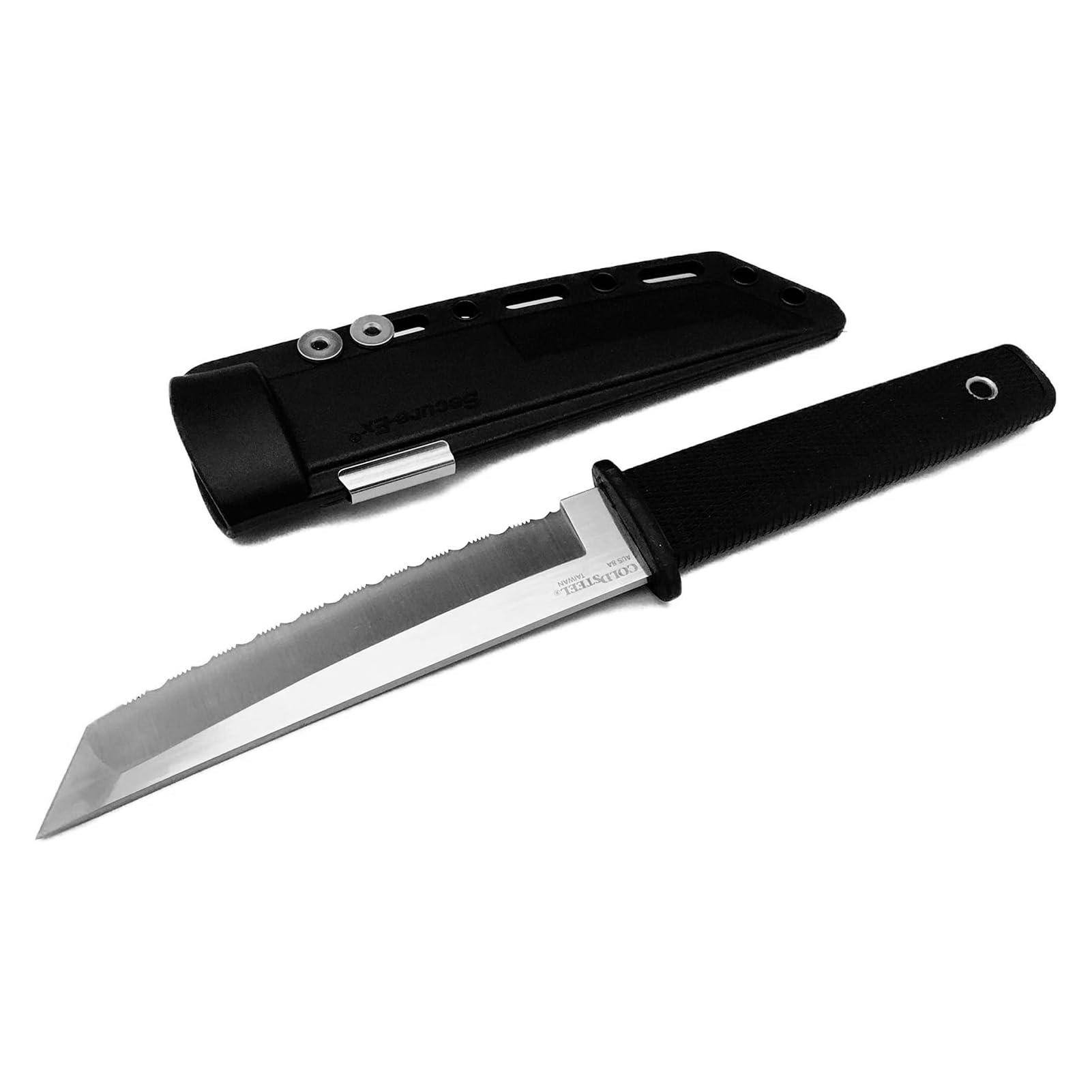 Cold Steel Serrated Kobun 5.5" Japanese AUS8A Stainless Steel American Tanto Shape Fixed Blade Tactical Hunting Knife, Ergonomic Kray-Ex Handle, Secure-Ex Sheath