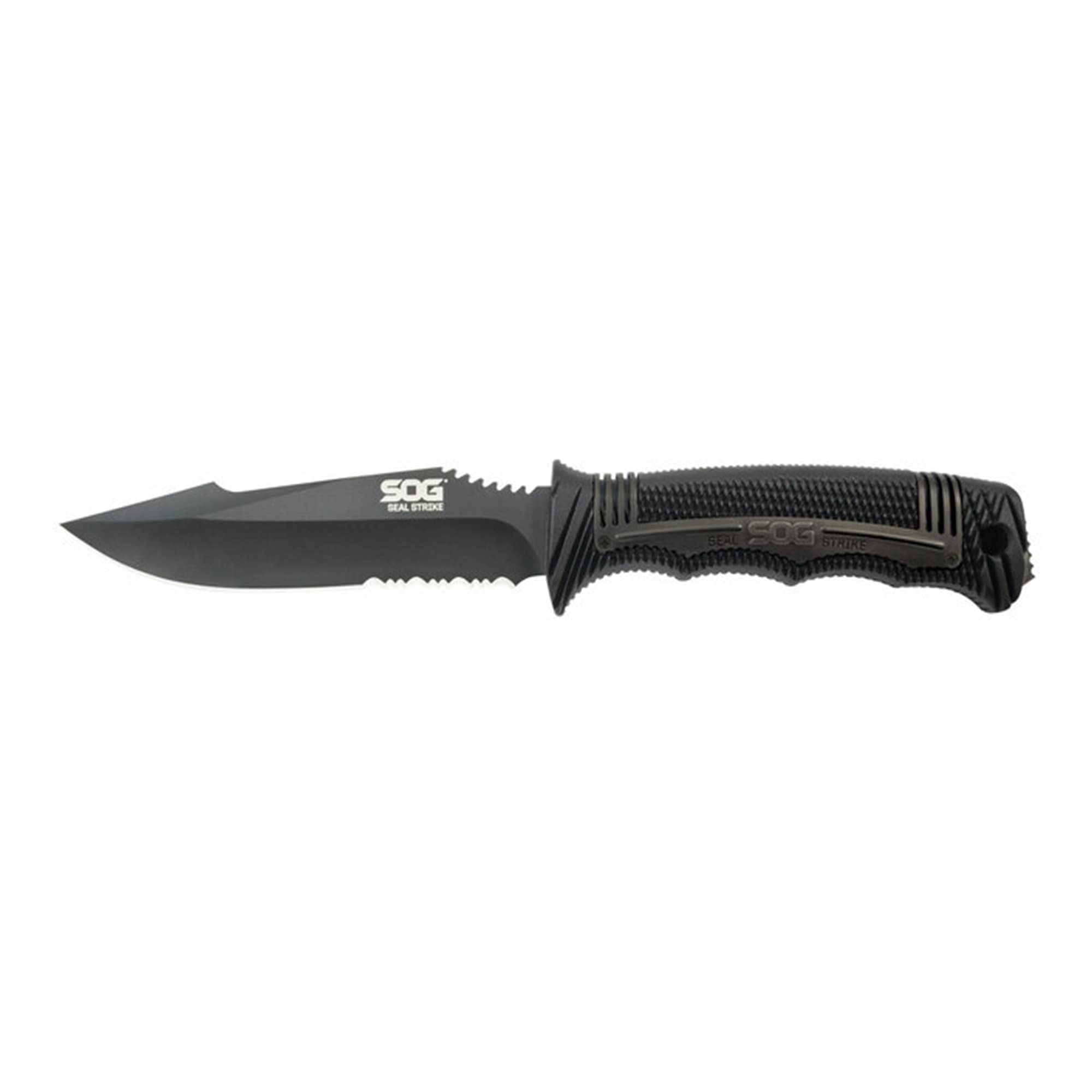 SOG Fixed Blade Seal Strike Knife with Sheath- Tactical and Hunting Knife with 4.9 Inch Partially Serrated Bowie Knife Blade and Survival Knife Line Cutter (SS1003-CP)