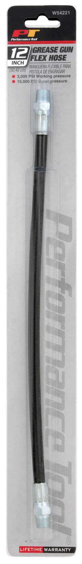 12-Inch Performance Tool W54221 Flex Grease Gun Hose Extension 3,000 Working PSI (1/8-Inch NPT)