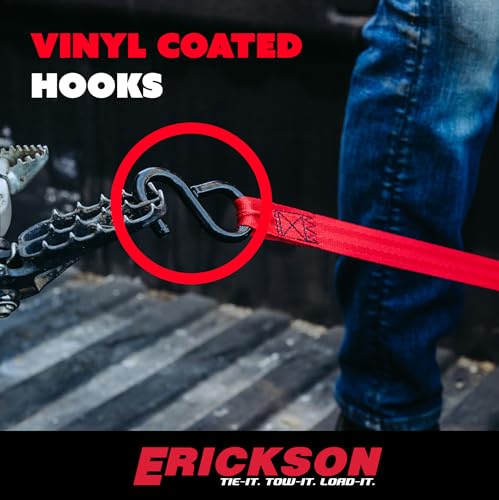 1" x 10' Retractable Ratcheting Tie-Down Strap Erickson 04418 Pro Series, (Storage Bag of 4, 1200 lb Load Capacity)