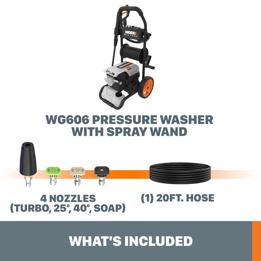 Electric Pressure Washer Worx 13 Amp 2200 PSI with Rolling Cart and 4 Nozzles -WG607