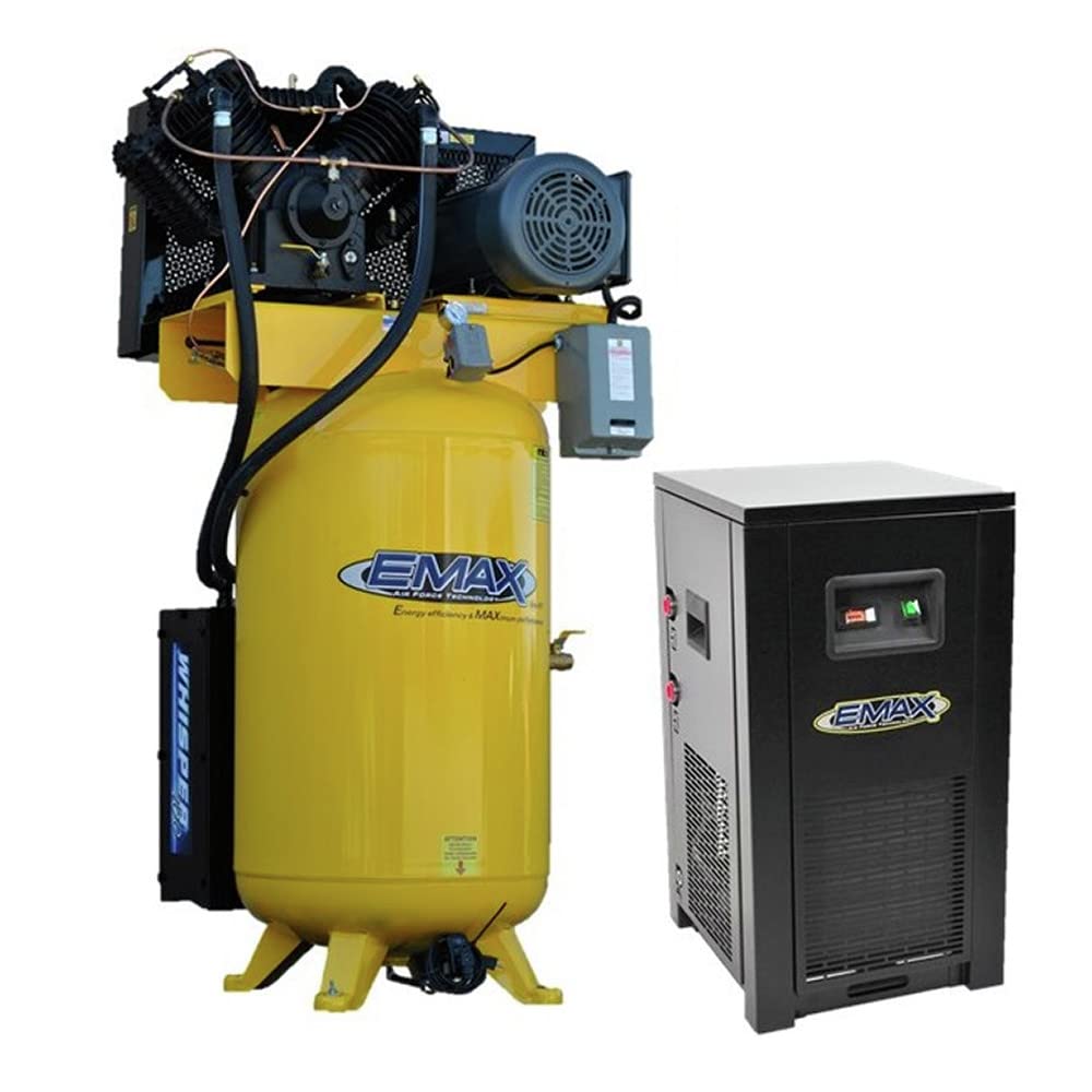 Quiet Air Compressor Package 10 HP with 58 CFM Air Dryer, 1-Phase, 80-Gallon, Vertical, Industrial Plus Series, Model ESP10V080V1PK by EMAX Compressor