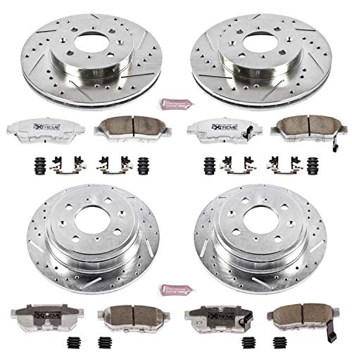 Power Stop K695-26 Z26 Carbon Fiber Brake Pads Front and Rear with Drilled & Slotted Brake Rotors Kit For Honda Civic del Sol 1994-1997 [Model Specific]