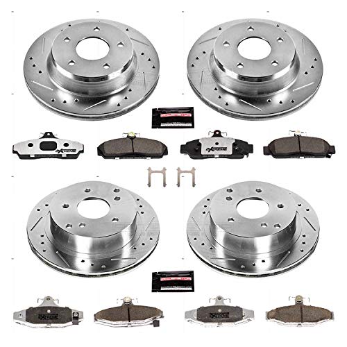 Power Stop K4234-26 Z26 Carbon Fiber Brake Pads Front and Rear with Drilled & Slotted Brake Rotors Kit