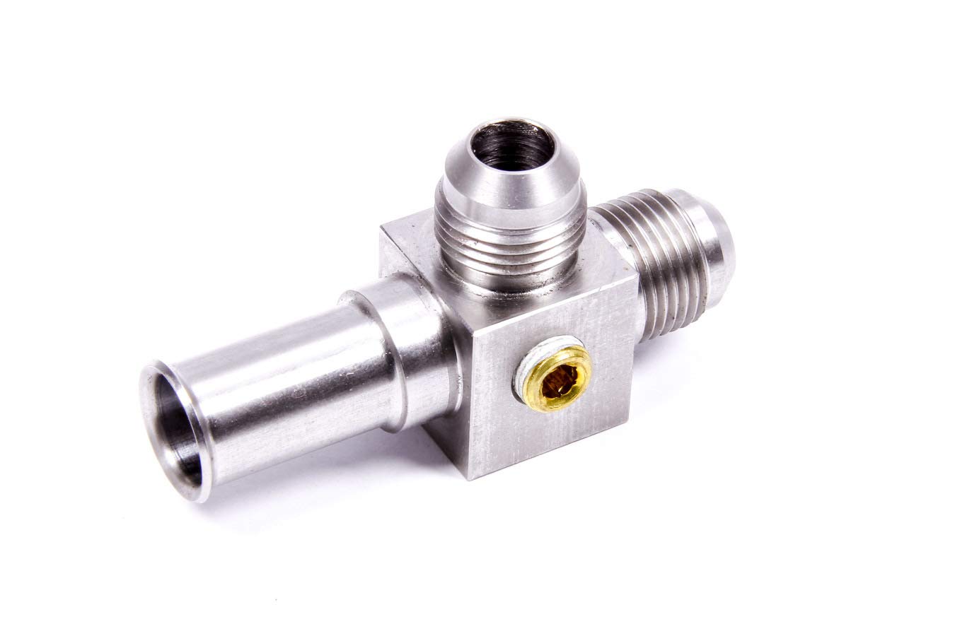 Aeromotive Stainless Steel 15102 Coupler to convert Ford OE Fuel line (1986 thru 2006) to Dual -8 AN male ports (1/8" NPT gage port included)