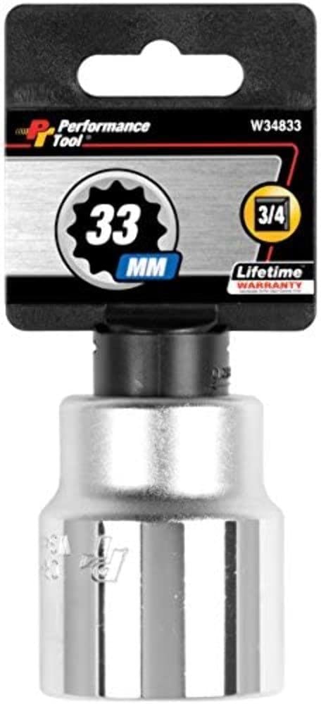 W34833 Performance Tool 3/4-Inch Drive 12-Point Standard Socket 33mm