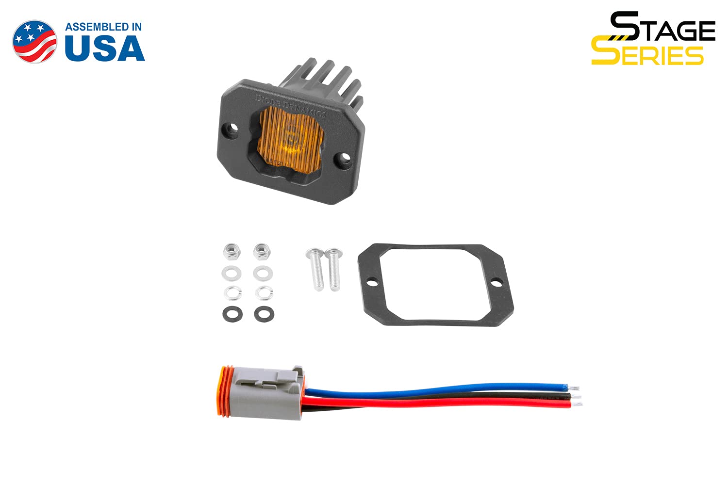 Diode Dynamics Yellow SSC1 SAE/DOT Fog Flush Mount LED Pod (one), Fog w/Amber Backlight SAE
