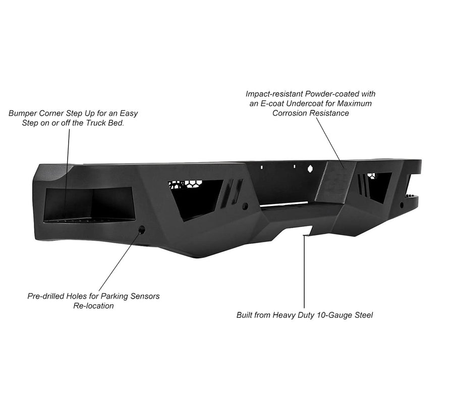 Heavy Duty Black Horse Armour Rear Bumper Matte Black Compatible with 2015-2020 Ford F-150-ARB-F115