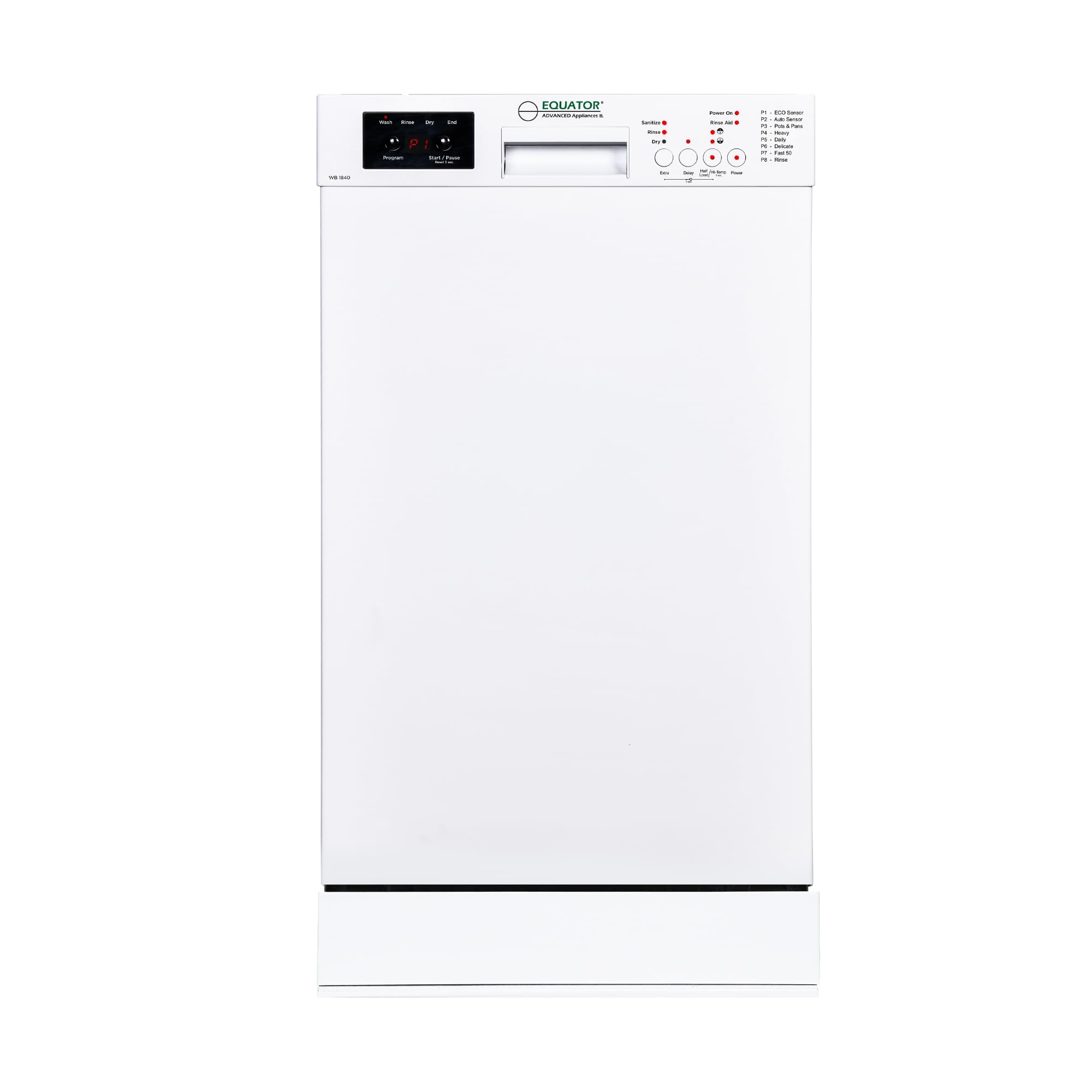 Equator 18" Built in Dishwasher 10 Place Wine Rack 8 Wash Sensor Delay 1/2 Load 110V E-Star ADA in White