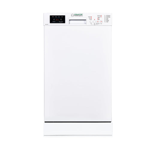 Equator 18" Built in Dishwasher 10 Place Wine Rack 8 Wash Sensor Delay 1/2 Load 110V E-Star ADA in White