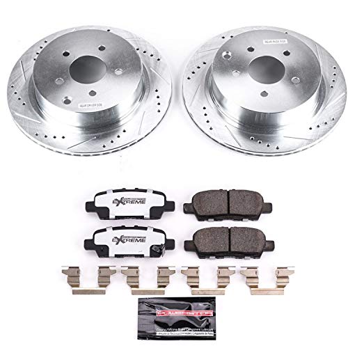 Power Stop K8021-26 Z26 Carbon Fiber Brake Pads Rear with Drilled & Slotted Brake Rotors Kit For FX35, F, Q50, Q60, Q70, Q70L, Q, QX70 [Model Specific]