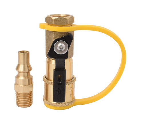 1/4" RV Propane Flame King Quick Connect Adapter for Propane Hose, 1/4" Quick Connect or Disconnect Kit - Shutoff Valve & Full Flow Plug - 100% Solid Brass