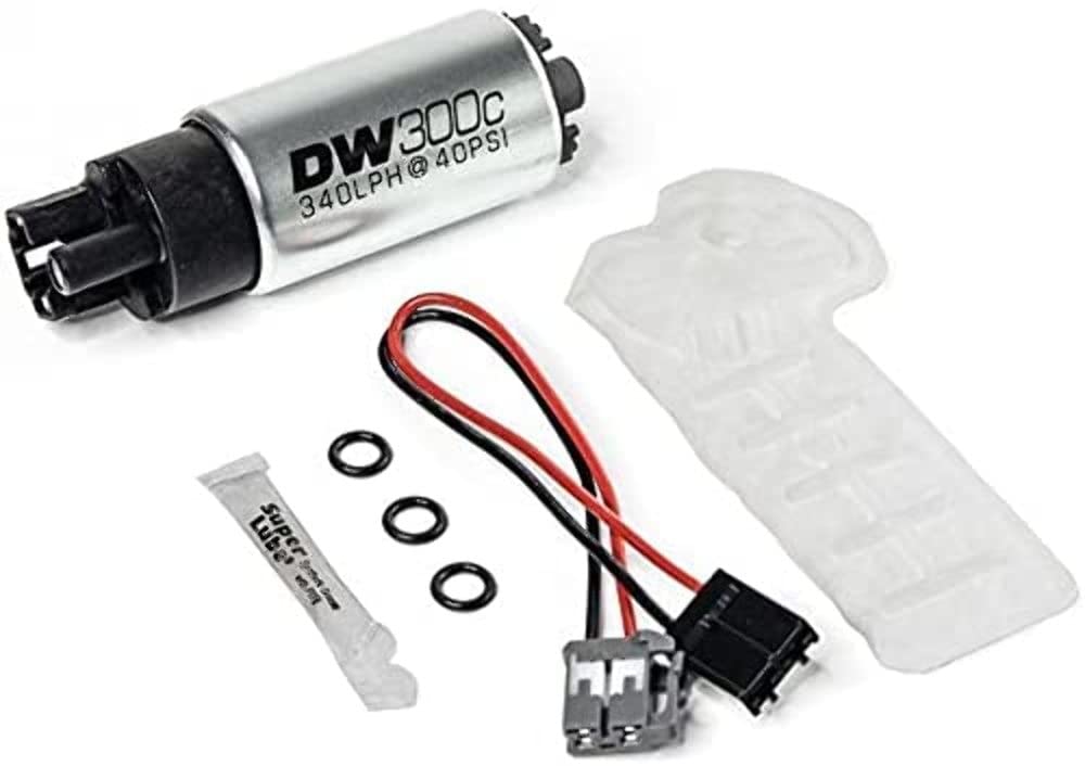 340lph DeatschWerks Compact Fuel Pump with Out Clips w/ 9-1061 Install kit (9-307-1061)