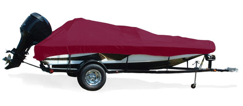 Trailerite Taylor Made Products Semi-Custom Boat Cover for Tournament Bass Fishing Boats with Outboard Motors (16'5" to 17'4" Center Line Length / 88" Beam, Cranberry Coated Poly)