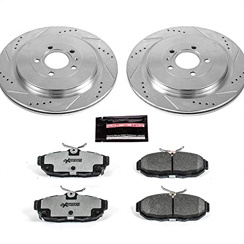 Power Stop K6402-26 Z26 Carbon Fiber Brake Pads Rear with Drilled & Slotted Brake Rotors Kit For Ford Mustang 2013-2014 [Model Specific]