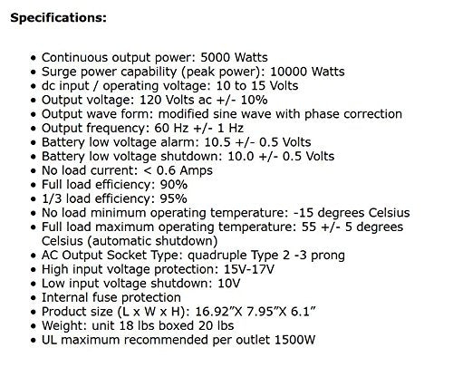 5000 Watt AIMS 12 Volt DC Power Inverter