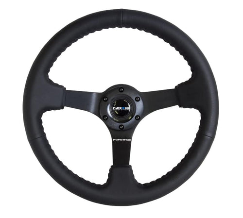 NRG Innovations Reinforced Steering Wheel- RACE STYLE NRG-RST-036MB-R 350mm Sport Steering Wheel (3' Deep) Black Leather With Black Baseball Stitching - Matte Black Spoke