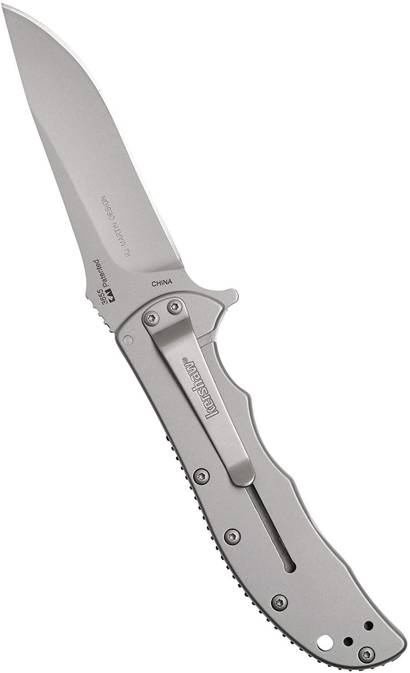 Kershaw Folding Volt SS Pocketknife, 3.5" 8Cr13MoV Stainless Steel Drop Point Plain Edge Blade, Assisted One Hand Opening, 3 Position Pocket Clip,Grey