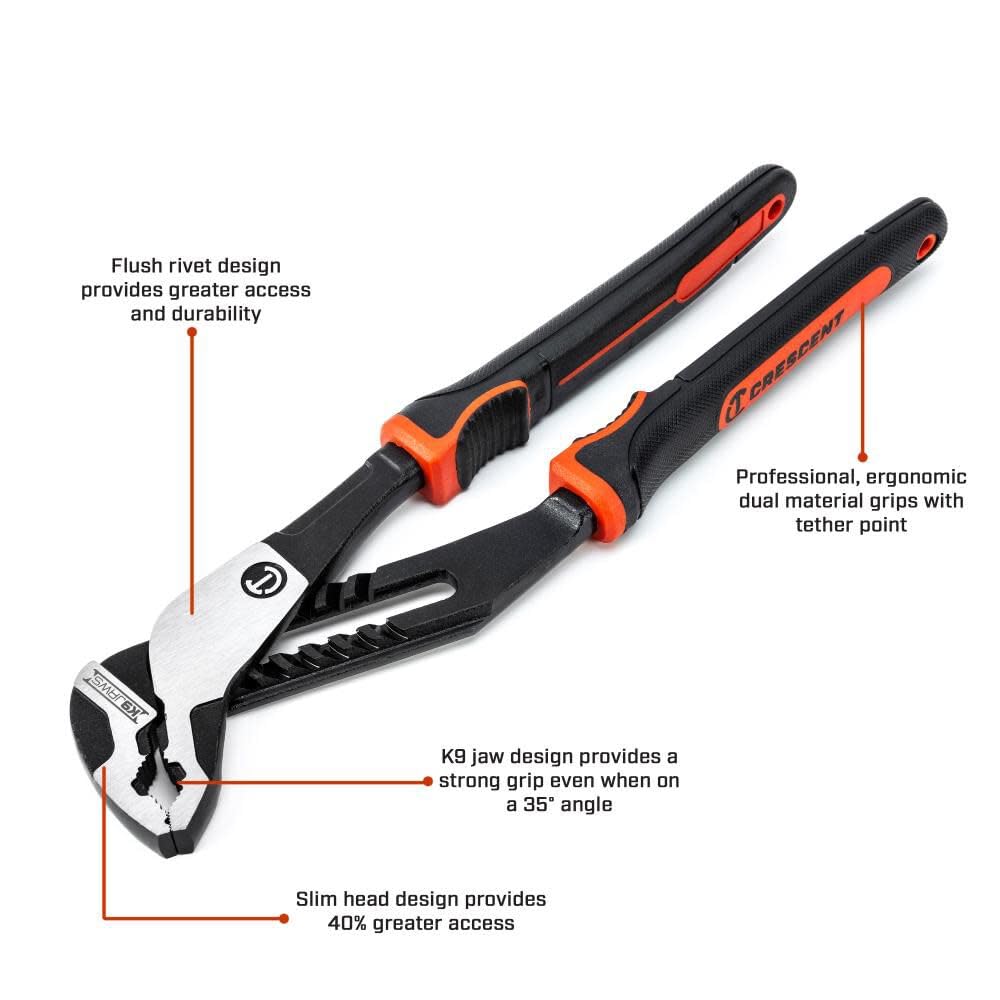 Crescent Z2 V-Jaw K9 Dual Material Tongue & Groove Pliers - Home Improvement, Mechanic, Plumbing & Repair Hand Tool - 10" - RTZ210CGV