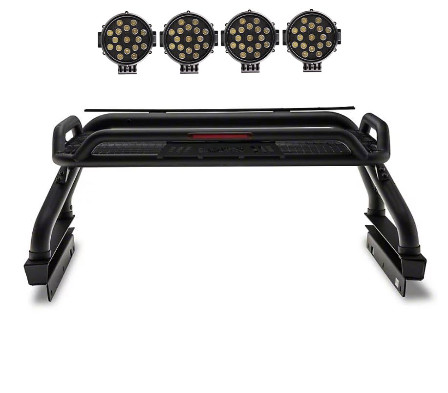 Atlas Roll Bar Black Horse incl. Pair of 7.0" Dia. Led Lights w/Black Trim Rings Compatible with 2005-2021 Nissan Frontier-ATRB7BK-PLB