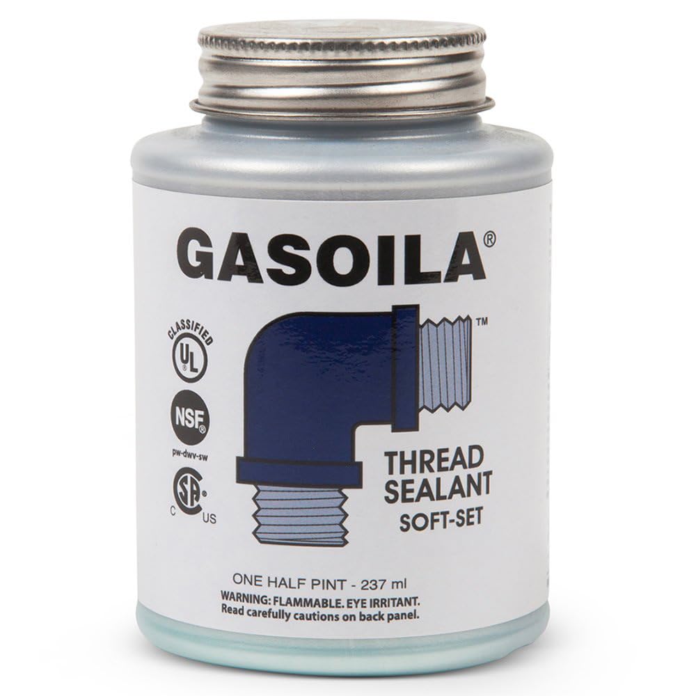 Soft-Set Gasoila Pipe Thread Sealant – Non-Hardening Paste for Metal & Plastic, 1/2 Pint with Brush Cap – Reliable Leak Prevention, Drip-Resistant, Temp Range -100 to 600°F, Made in USA