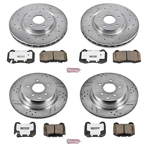 Power Stop Z26 Carbon Fiber Brake Pads K4488-26 with Drilled & Slotted Brake Rotors Kit For INFINITI G35 2003-2004, Nissan 350Z 2003-2008 [Model Specific]