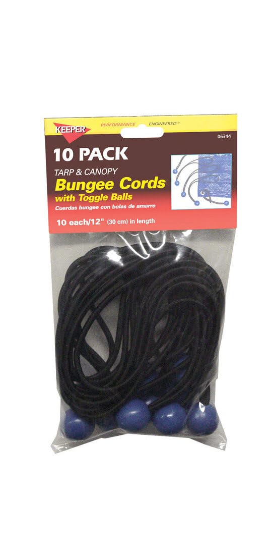12" Keeper Canopy Bungee Cords With Toggle Balls, 10 Pack