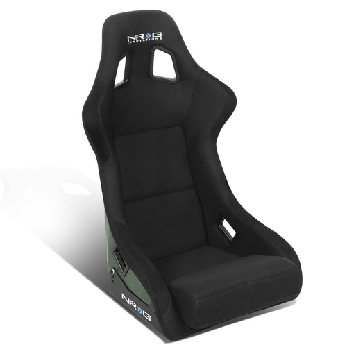 NRG Innovations Fixed Back NRG-RSC-302CF-GN Bucket Racing Seat with Universal Side Mount Bracket, Green Carbon Fiber Back, Black/Green