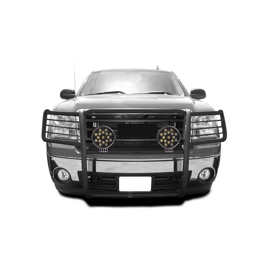 Bumper Guard Modular Black Horse Grille brush Come With pair of 7.0"Dia.LED Lights with Black Trim Rings Compatible with 2007-2013 GMC Sierra 1500-17GS10MA-PLB