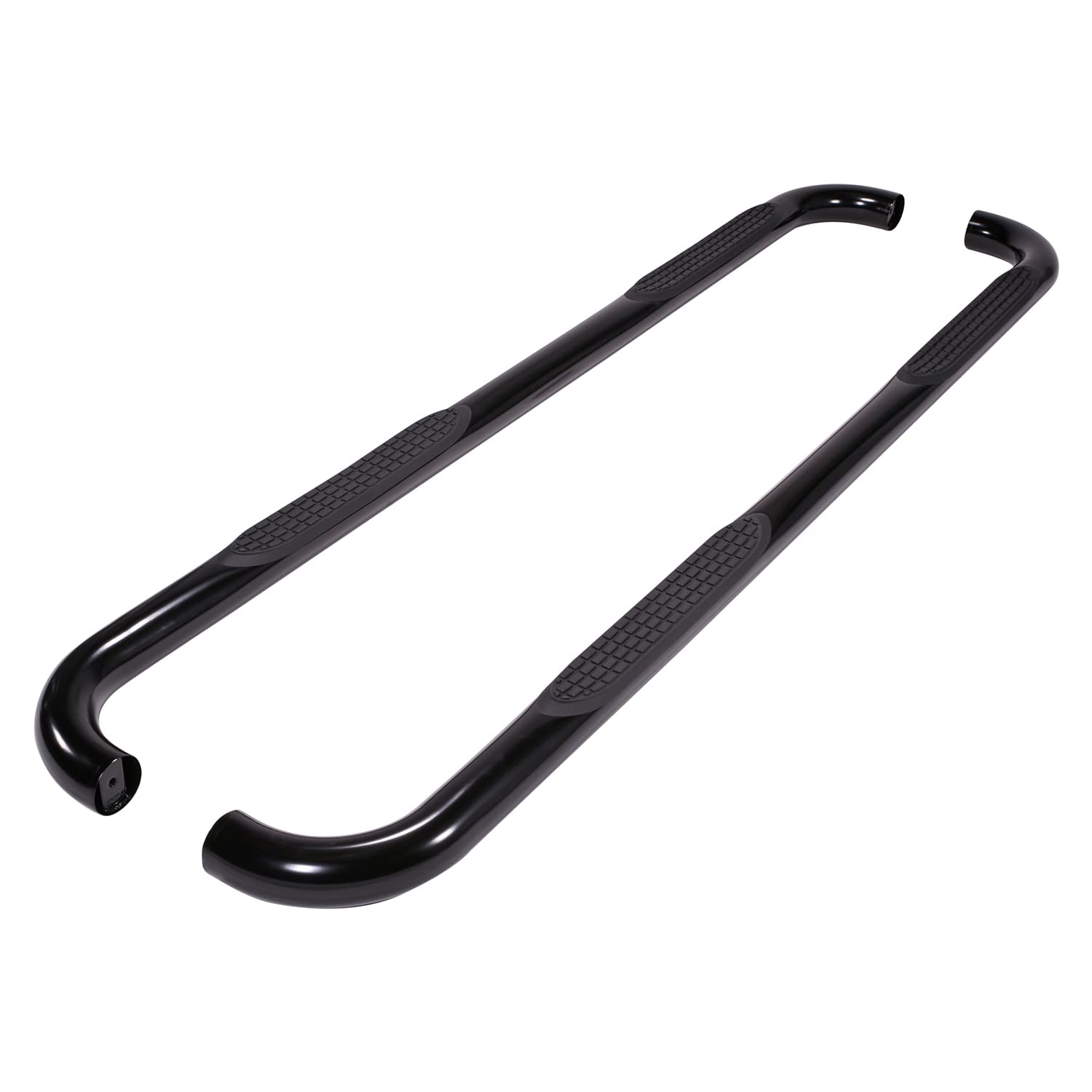 TrailFX 3 Inch Round Bent Nerf Bar Side Steps Fits 2005-2023 Toyota Tacoma Double Cab Black Powder Coated Steel with Step Pads and Plastic End Caps Rocker Panel Mount TrailFX 1150522053