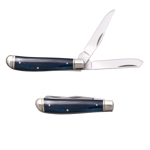 Cold Steel Mini Trapper Practical Versatile Durable Compact Pocket Folding Knife - 2 Blades; Blue Bone Handle; Slip Joint Lock
