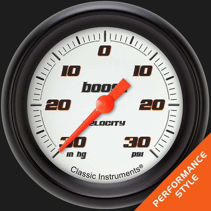 Velocity White Classic Instruments 2 5/8" Boost Vacuum Gauge Electric VS341WBPF