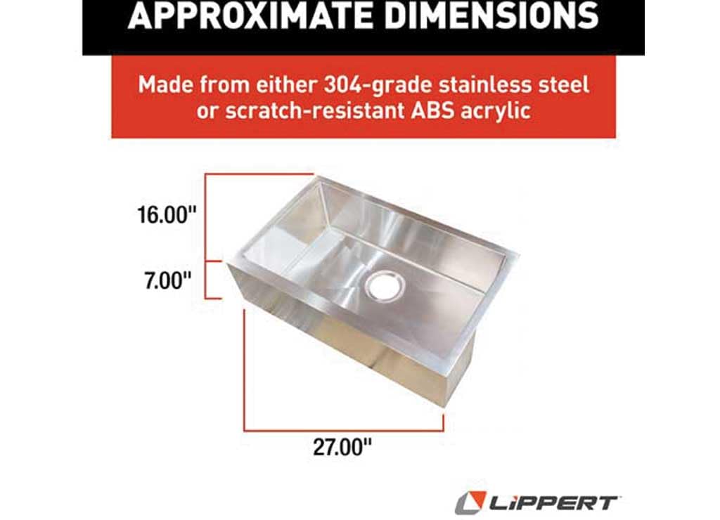 Lippert Kitchen Sink Replacement for RVs, Manufactured Homes, Travel Trailers, 5th Wheels and Motorhomes 27" x 16" x 7"
