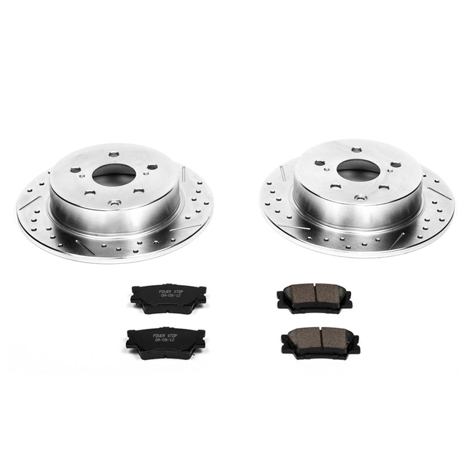 Power Stop K4670 Z23 Carbon Fiber Brake Pads Rear with Drilled & Slotted Brake Rotors Kit For Pontiac Vibe 2009-2010, Toyota Matrix 2009-2013 [Model Specific]