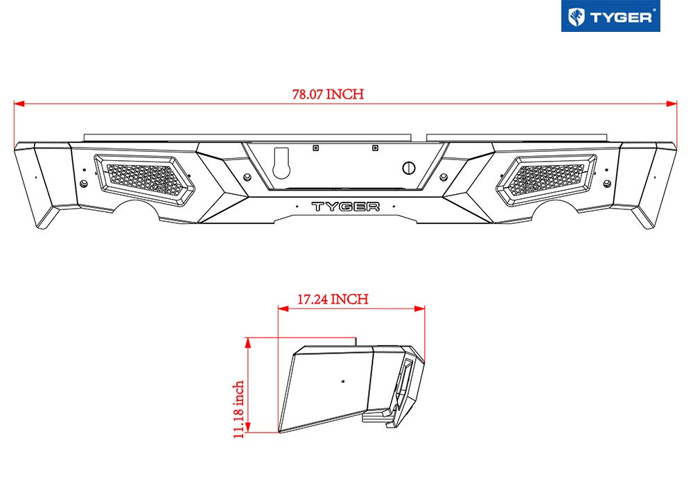 TYGER FURY Rear Bumper Assembly Textured Black Tyger Auto Compatible with 2009-2018 Dodge Ram 1500 (Including 2019-2023 Classic)