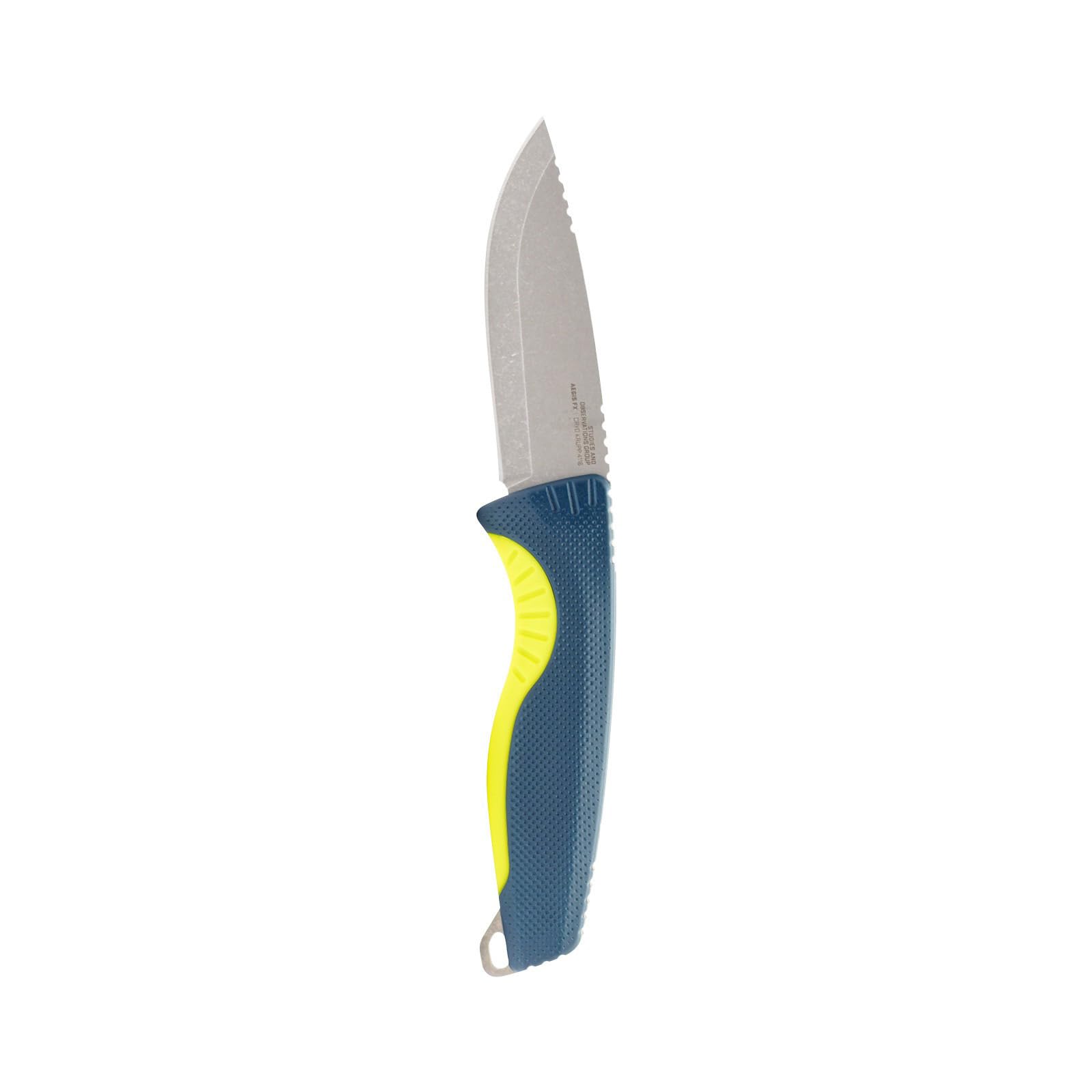 SOG Aegis FX Outdoor Survival Fixed Blade Knife | CRYO 4116 Krupps Steel | GRN Rubber Handle | UMS Sheath, Indigo/Acid Yellow