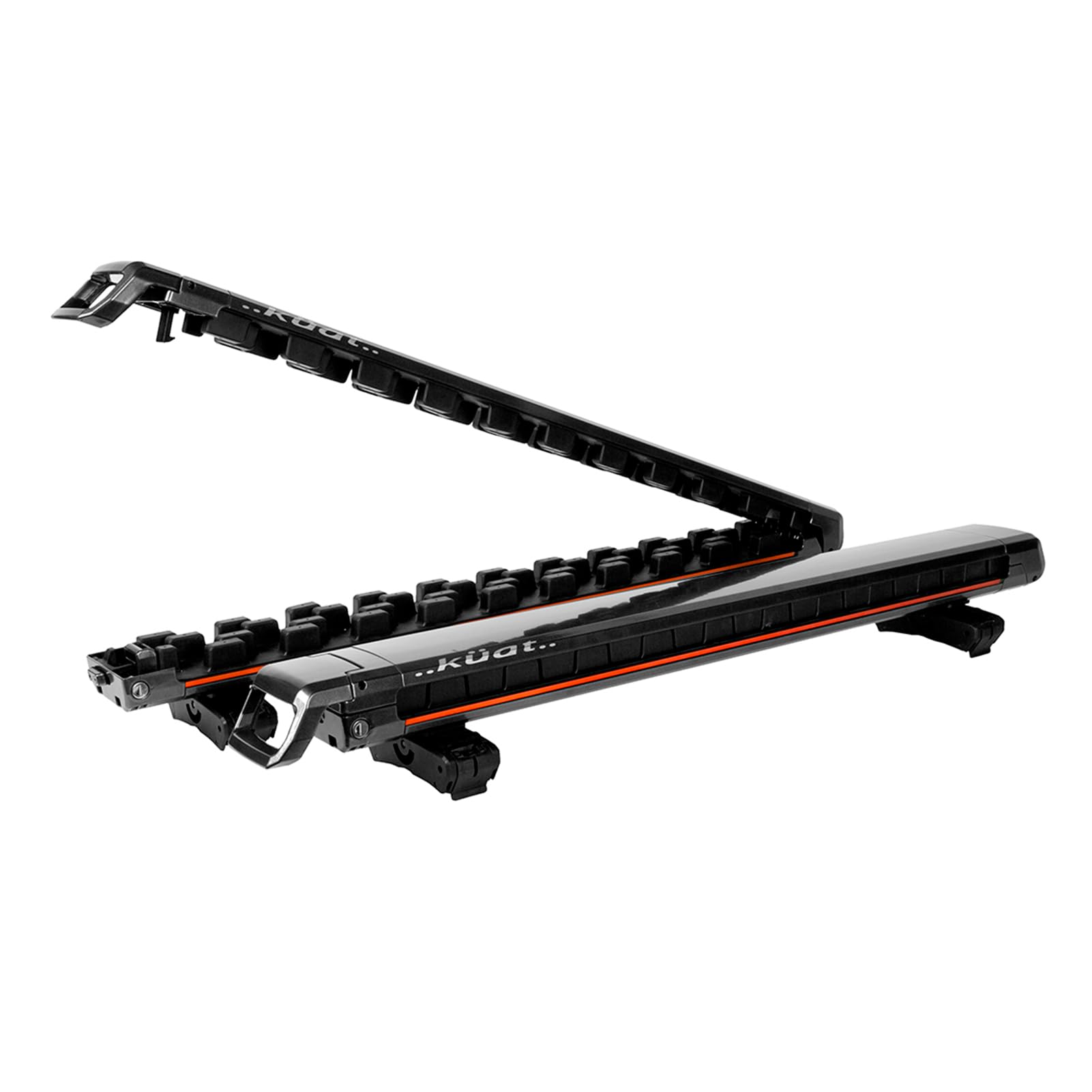 Grip 6 KUAT Durable Universal Car SUV Rooftop Crossbars Mounted Winter Sports Gear Hauling Transportation Slide-Out Locking Clamshell Rack, Fits 6 Skis/4 Snowboards - Gray Metallic with Orange Anodize