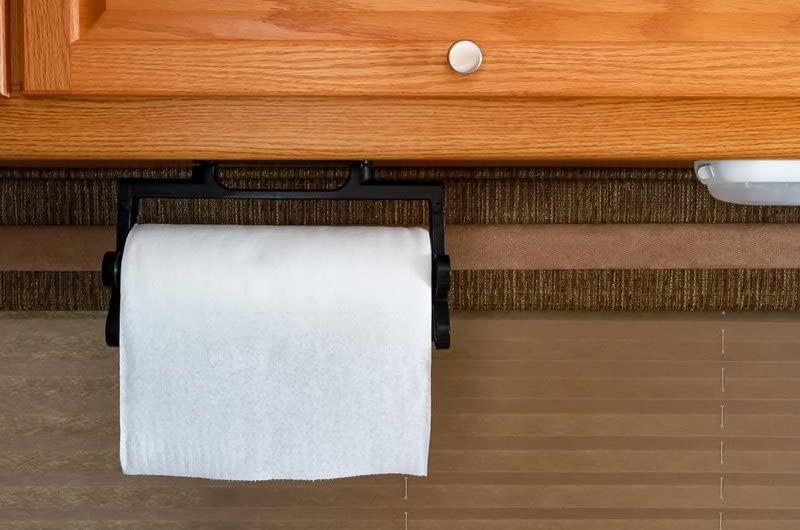 Camco Pop-A-Towel- Paper Towel Holder Mountable or Portable Dispenser, Keep Paper Towels Clean, Conserve Space in Your RV Kitchen (Black) (57113)