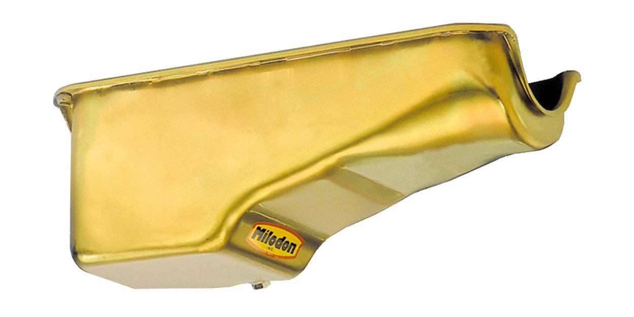 Gold Zinc Plated Milodon 30700 Stock Replacement Oil Pan for Small Block Chevy