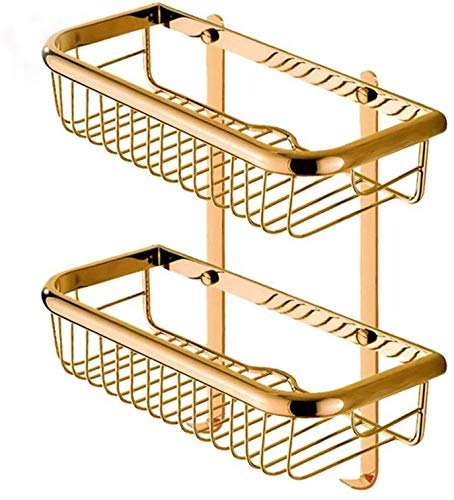 Doubledeck Allcopper Basket Bathroom Corner Rack Shelves (color : Black)