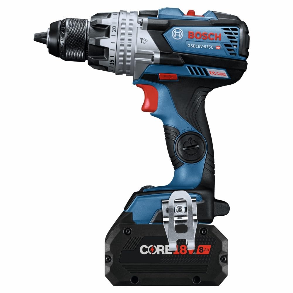 BOSCH 18V GSB18V-975CB25 Brushless Connected-Ready 1/2 In. Hammer Drill/Driver Kit with (2) CORE18V® 4 Ah Advanced Power Batteries