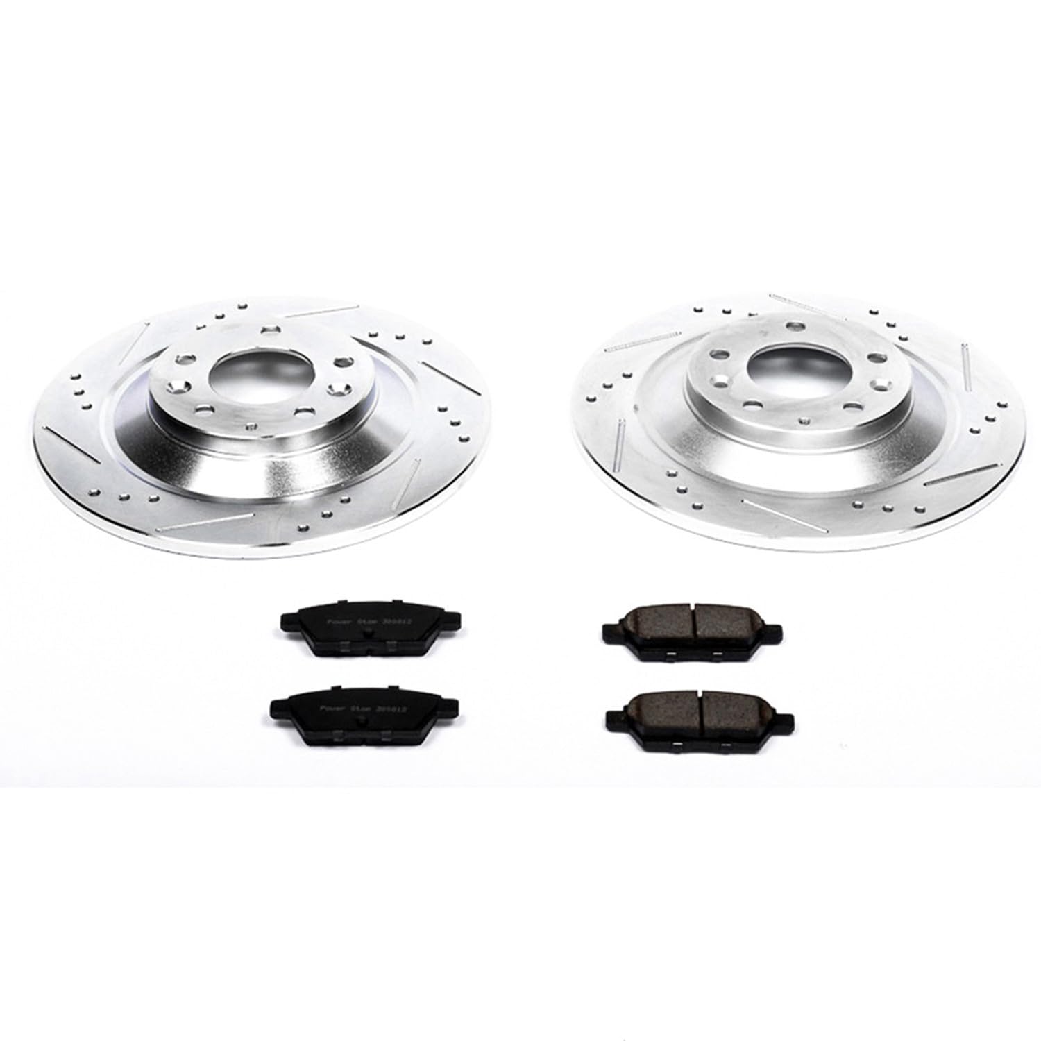 Power Stop K4655 Brake Pads Rear Z23 Carbon Fiber with Drilled & Slotted Brake Rotors Kit For Mazda 6 2006-2007 [Model Specific]