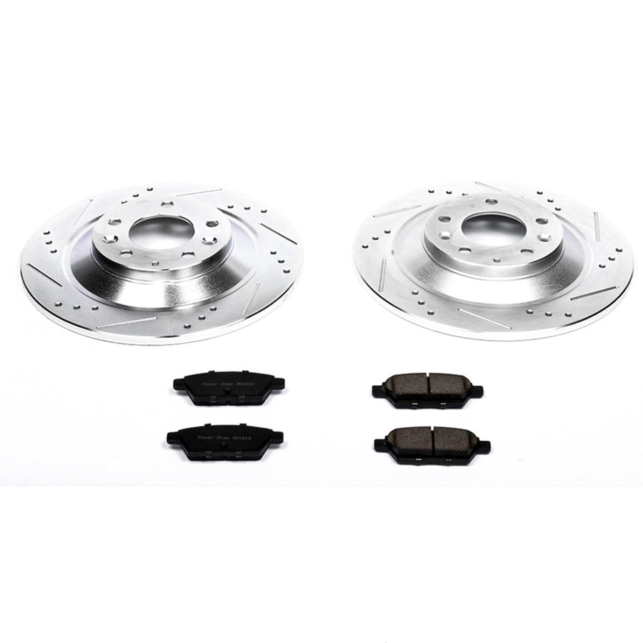 Power Stop K4655 Brake Pads Rear Z23 Carbon Fiber with Drilled & Slotted Brake Rotors Kit For Mazda 6 2006-2007 [Model Specific]